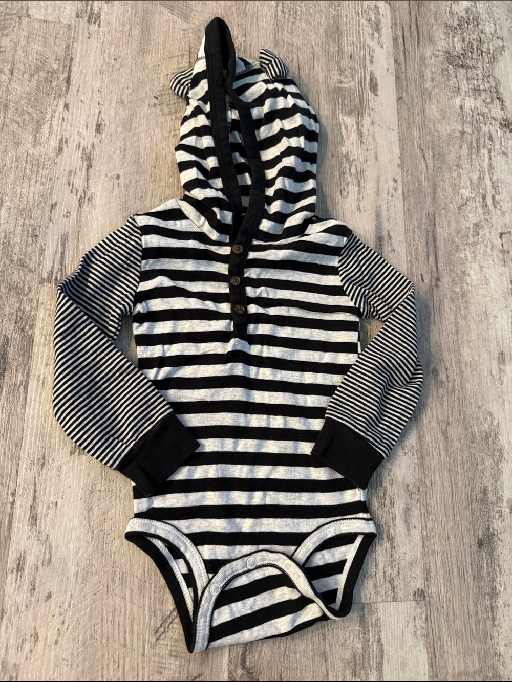 **4 for $15** Striped Black & White Hooded One-Piece for Kids